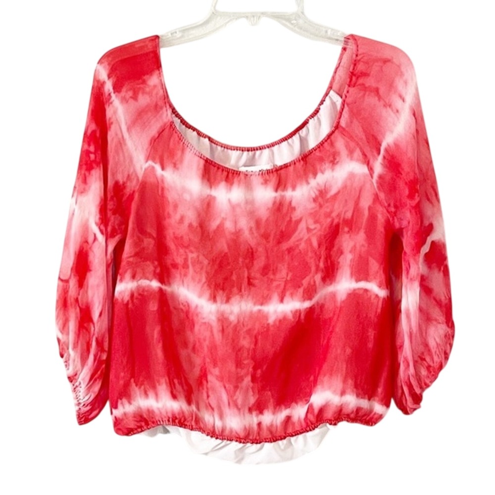Alice + Olivia X Scoop Red White Tie Dye Silk Scoop Neck Blouse C111065670 M